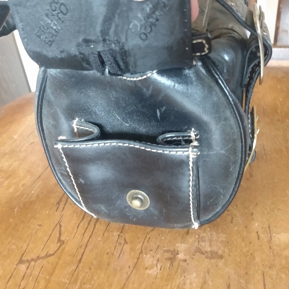 SOHO Franco Sarto VTG Edgy Black Leather Buckle Barrel Bag Y2K Streetwear Biker - Picture 4 of 10